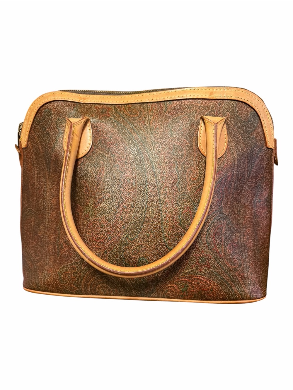 Vintage ETRO Milano Classic Paisley Coated Canvas & Leather Top Handle Satchel